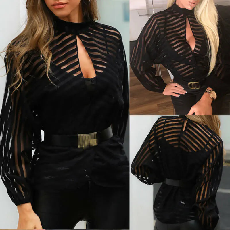 Mesh Long Sleeve Blouse