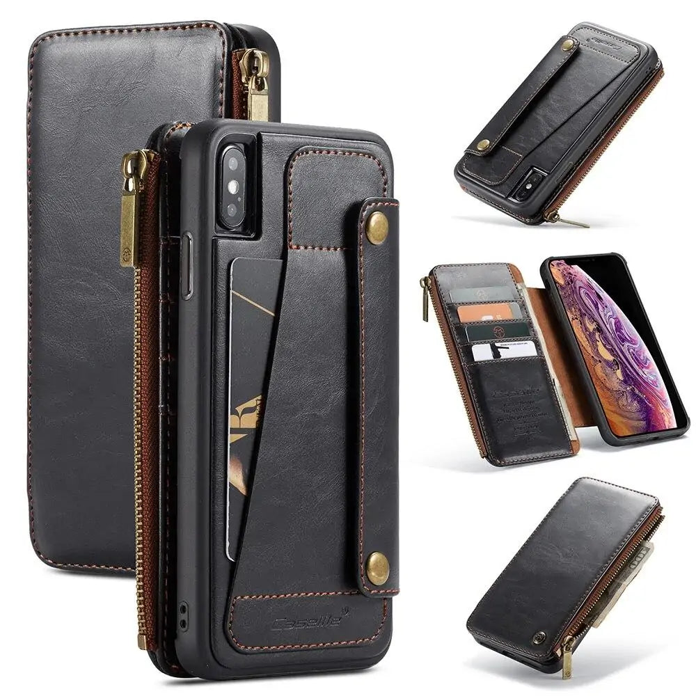 Zipper Flip Wallet Leather Case For iPhones