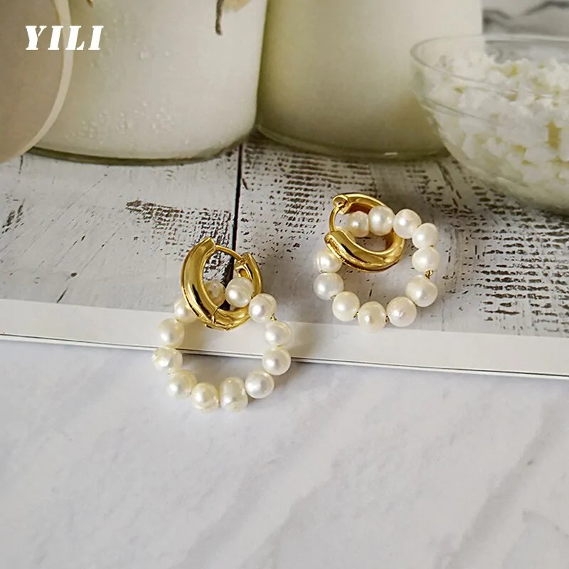 Baroque Freshwater Pearl Hoop Earrings