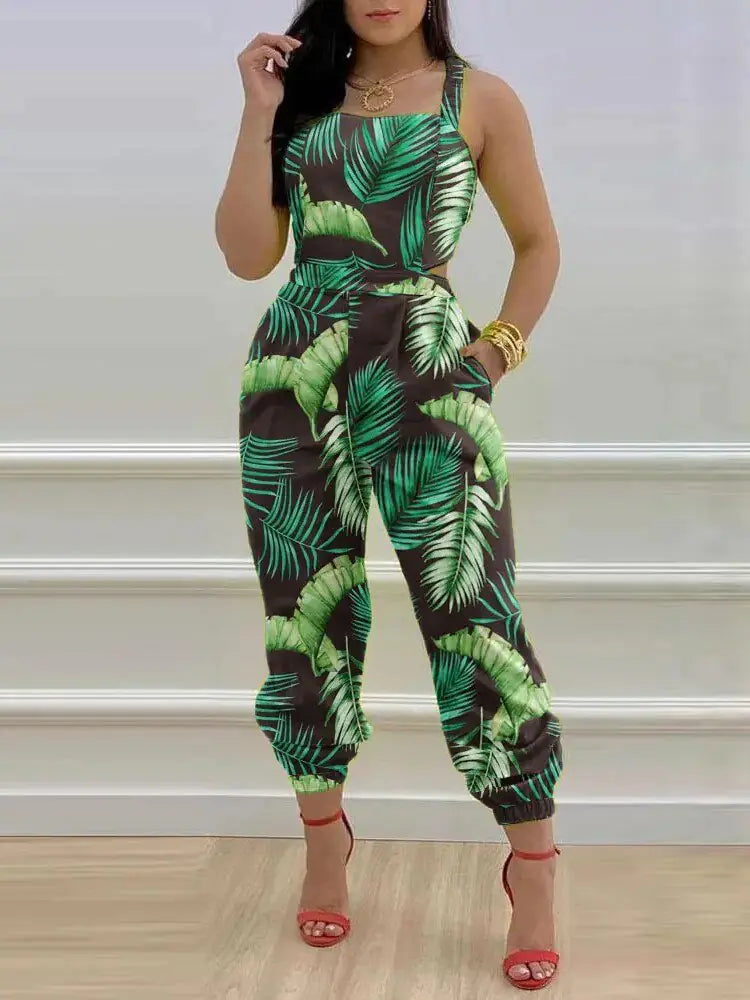 Printed Strapless Jumpsuit Strapping Loose Pants