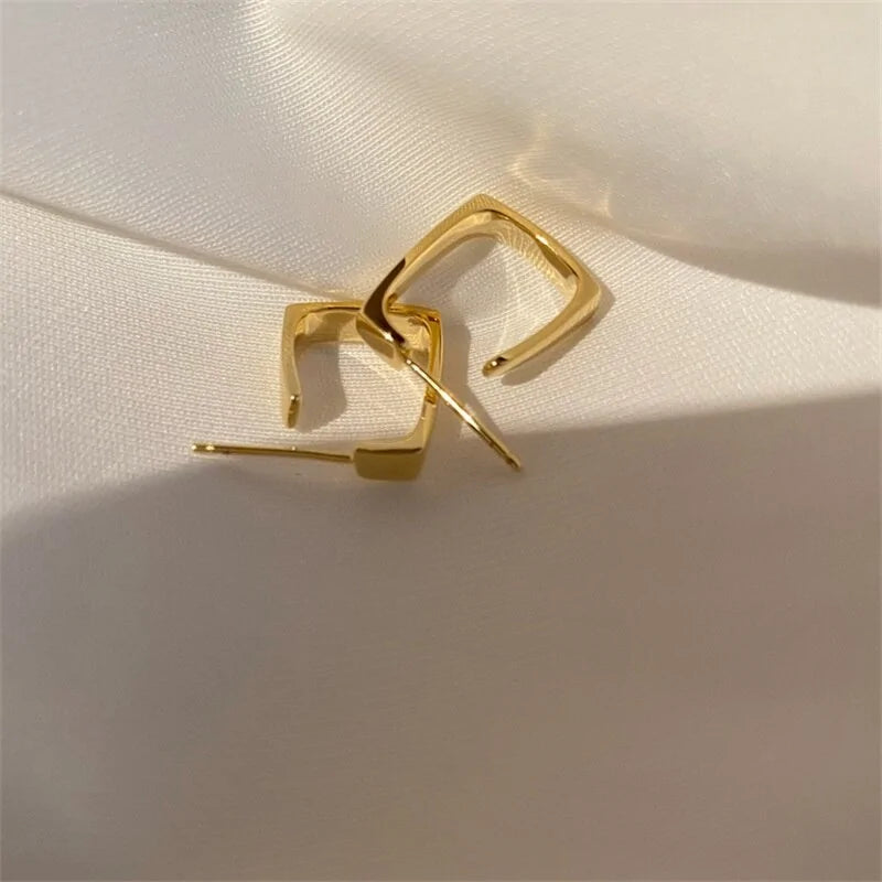 Korean Fashion Gold Square Hoop Earrings