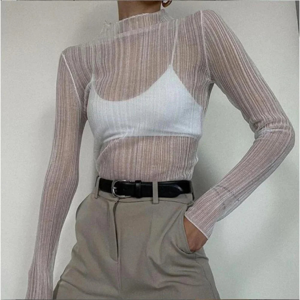 Sienna White Mesh Long Sleeve Top