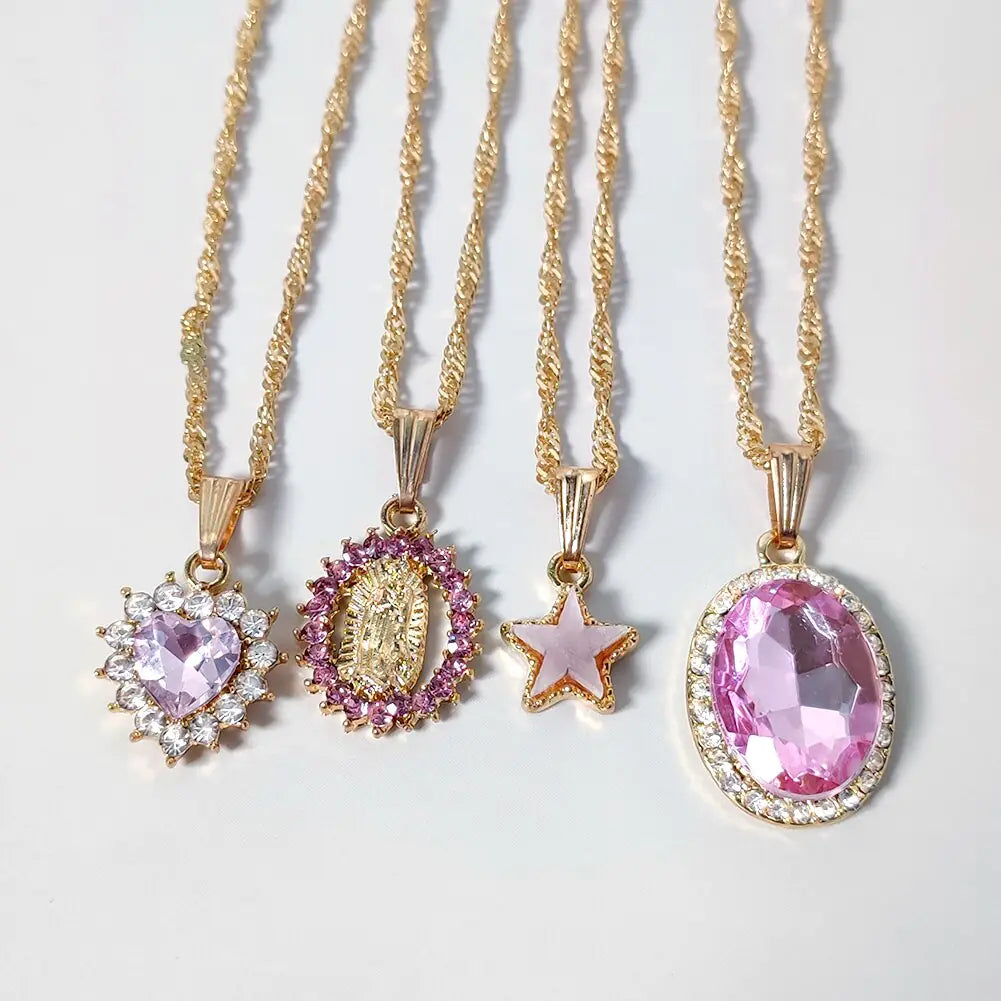 Multi-layer Pink Heart Crystal Pendant Necklaces