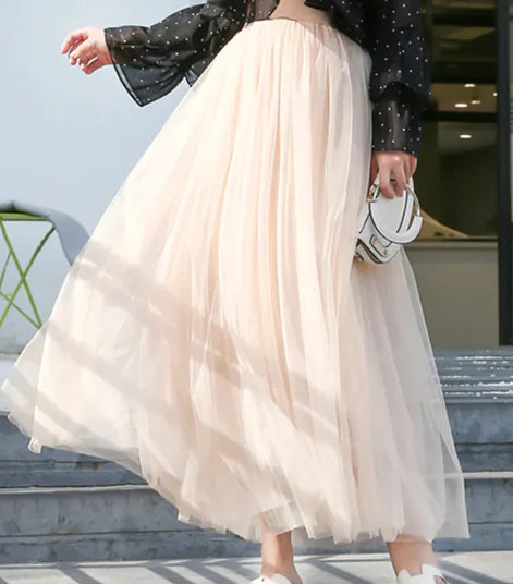 3 Layers Mesh Long Skirt