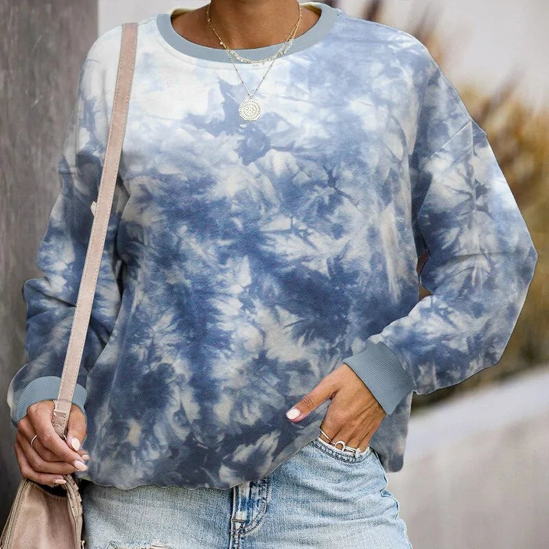 Autumn Tie Dye Printed Hoodie Pullover Tops for Women