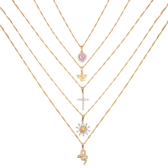 Multi-layer Pink Heart Crystal Pendant Necklaces