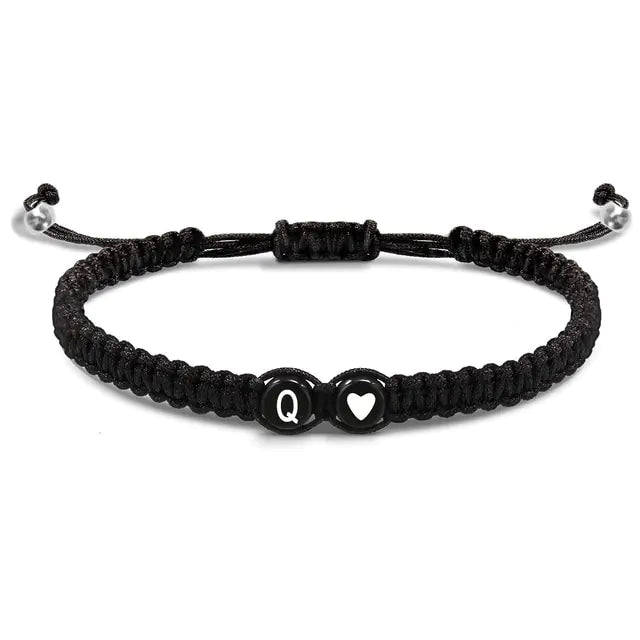 Initials Couple Bracelets: Hand-Woven Black