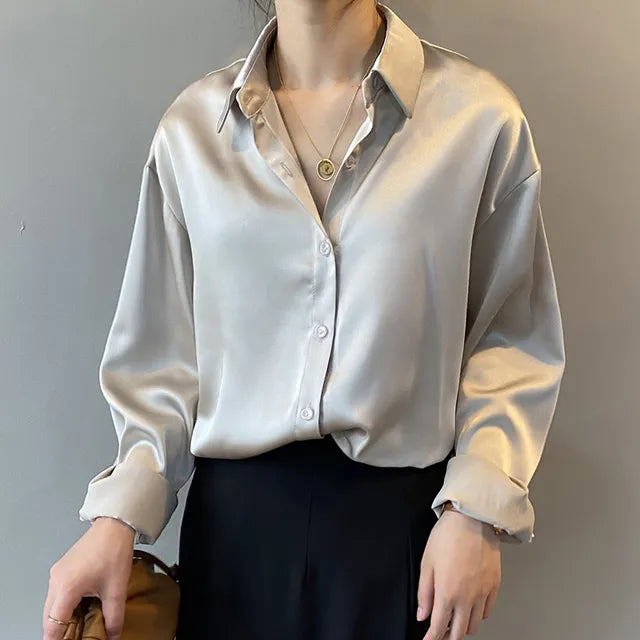 Button Up Satin Silk Shirt