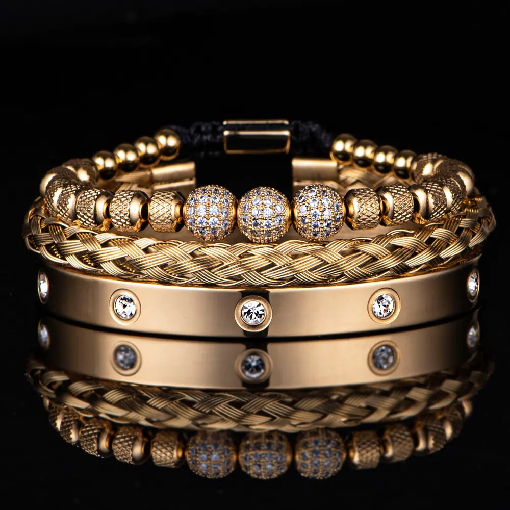 Luxury Micro Pave CZ Round Beads Royal Charm Men Bracelets