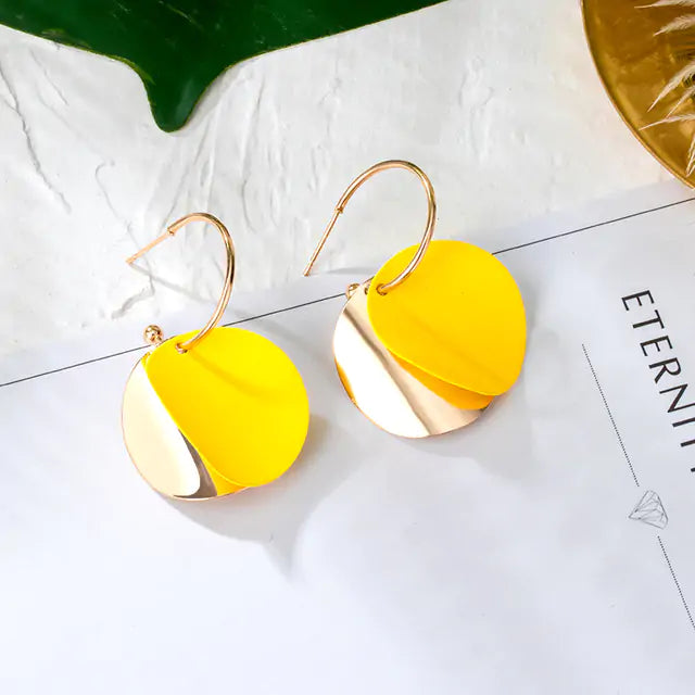 Yellow Leaf Dangle Earrings