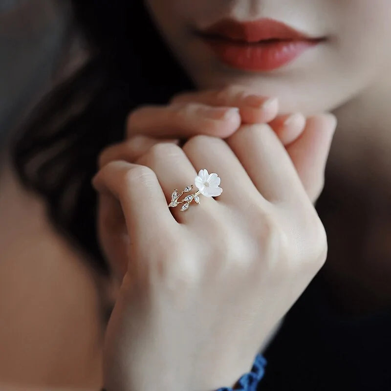 White Shell Flower Opening Rings