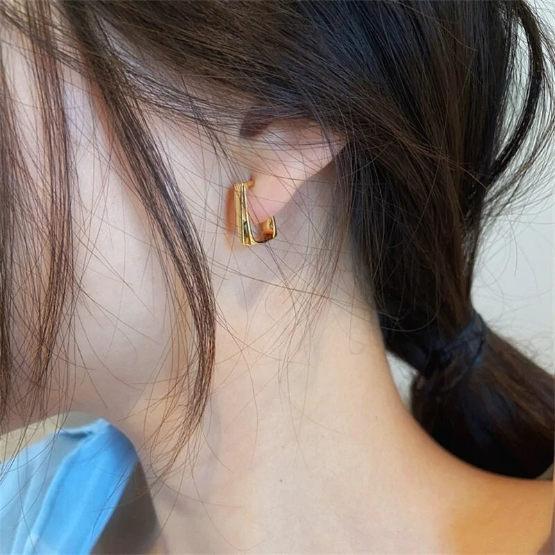 Korean Fashion Gold Square Hoop Earrings