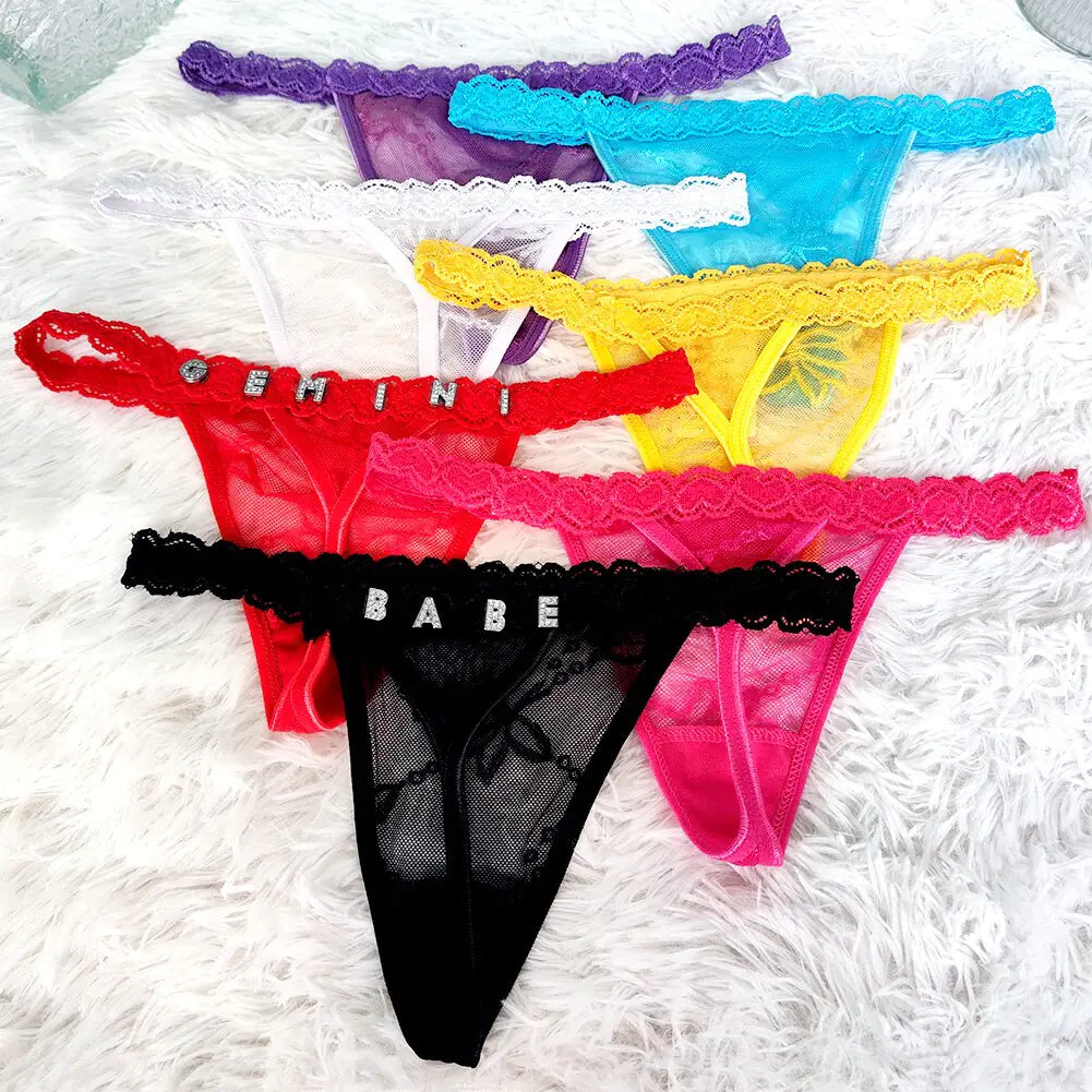 Custom Thongs With Alphabet Jewelry Personalized Crystal Letter Underwear