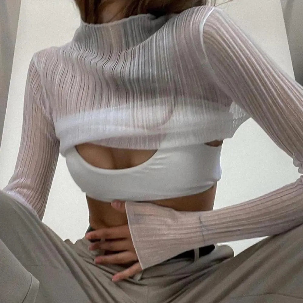 Sienna White Mesh Long Sleeve Top