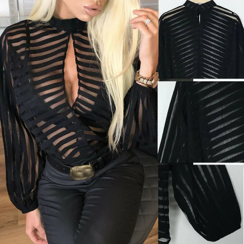 Mesh Long Sleeve Blouse