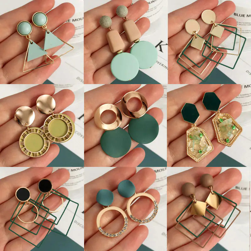 Korean Statement Earrings Vintage Green