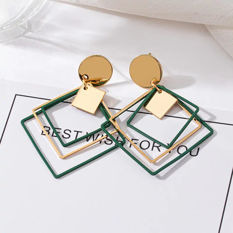 Korean Statement Earrings Vintage Green