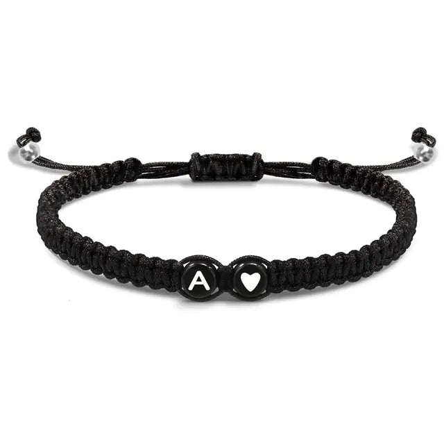 Initials Couple Bracelets: Hand-Woven Black