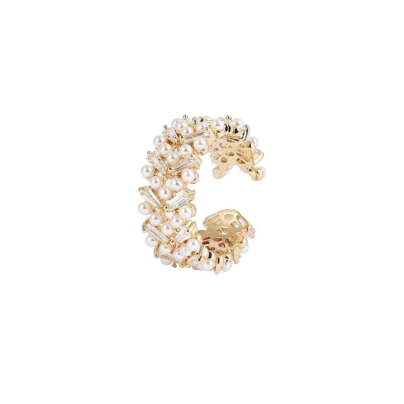 Pearl Zircon Gold Open Rings