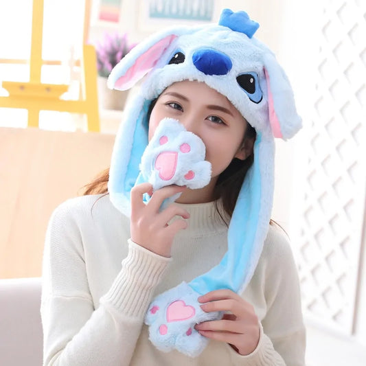 Plush Animal Cartoon Hat with Moving Rabbit Ears: Funny Gift for Kids