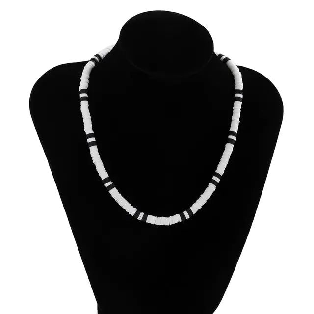 IngeSight.Z White Black Color Soft Clay Beads Choker Necklaces