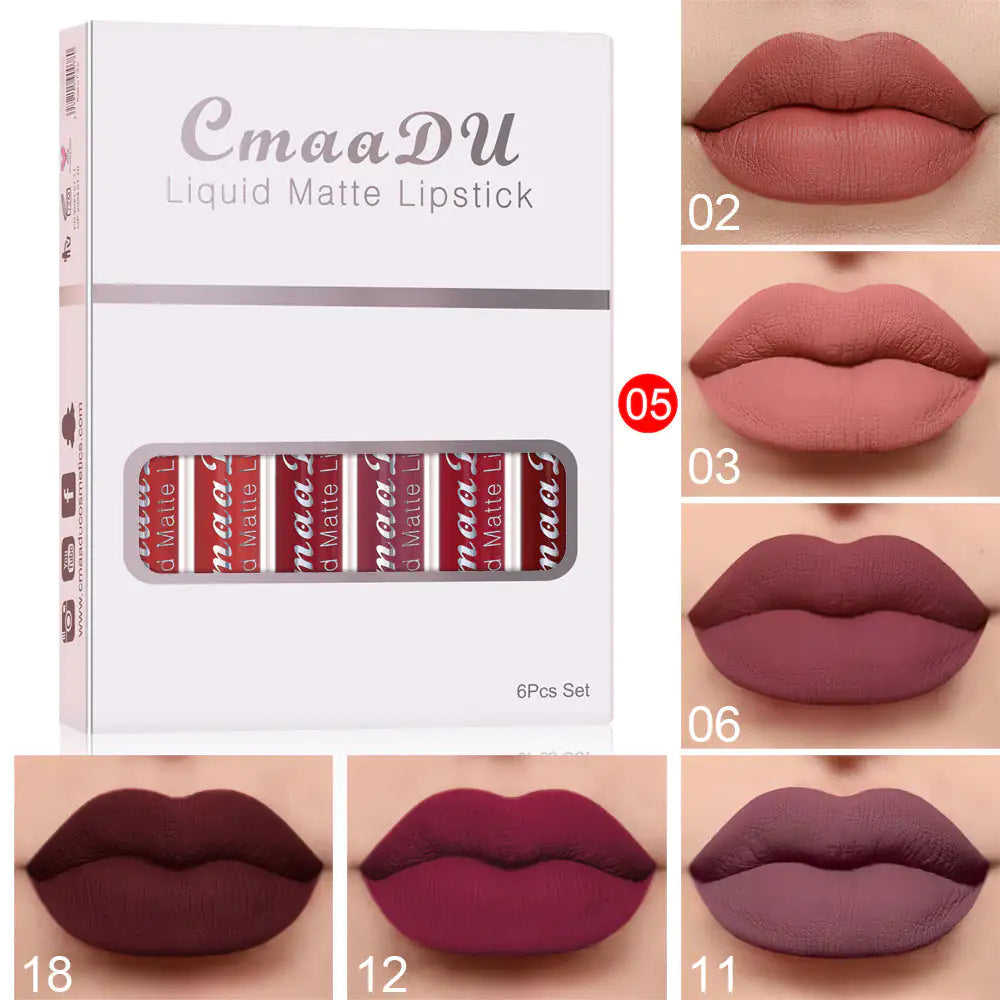 6 Boxes of Matte Waterproof Long-Lasting Lip Gloss