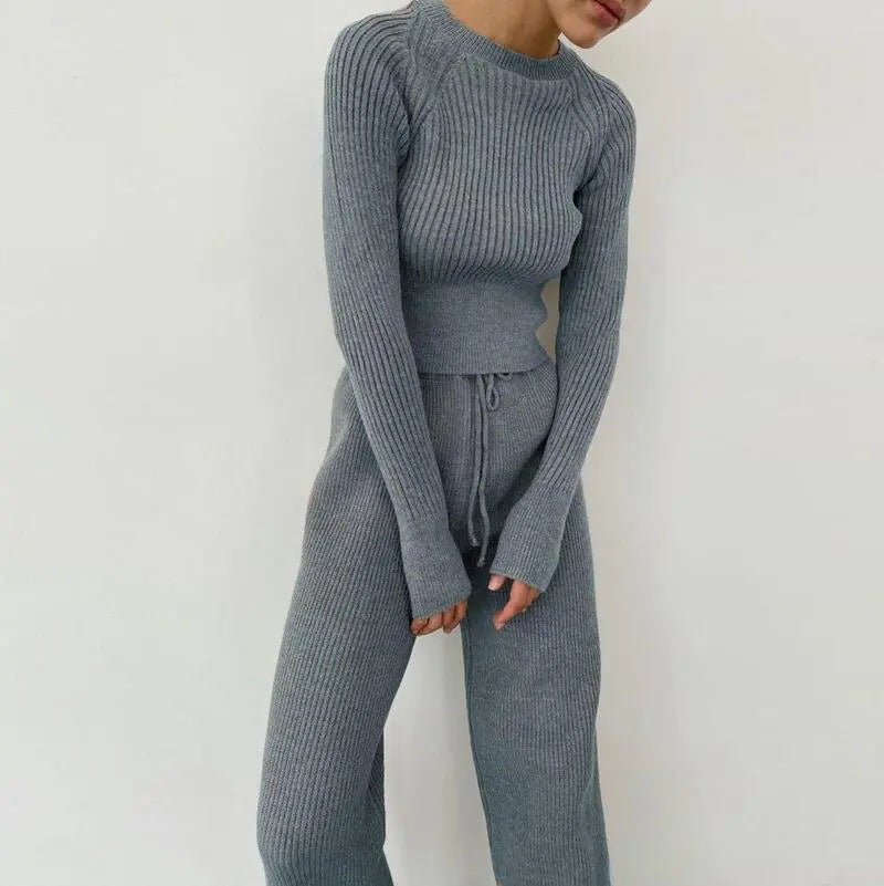 Knitted Wide Leg Pants and Top Set