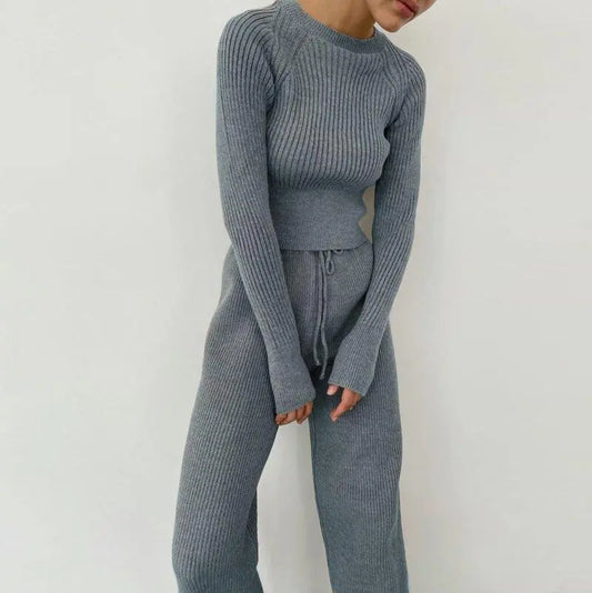 Knitted Wide Leg Pants and Top Set