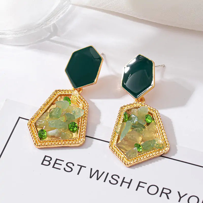 Korean Statement Earrings Vintage Green