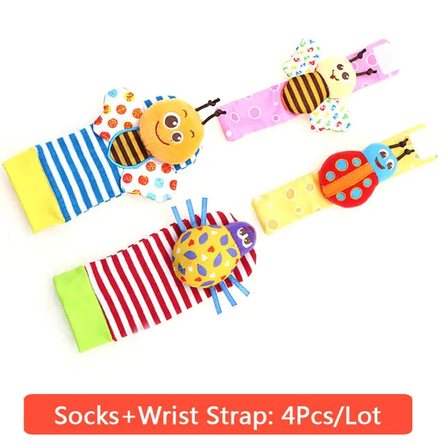 Cartoon Plush Socks Wrist Strap Rattles