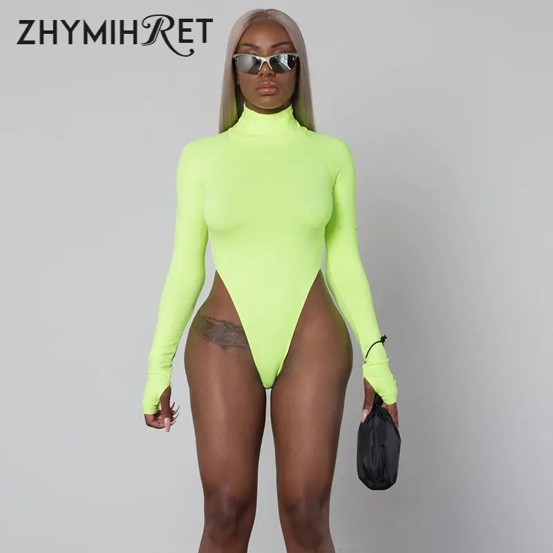 Skinny Playsuit Mock Neck Long Sleeve Jumpsuit