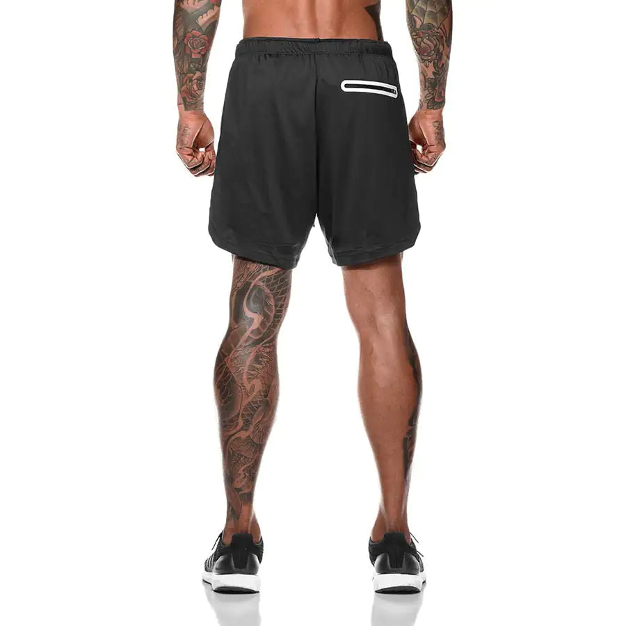 Men 2 in 1 Running Shorts Jogging Gym Fitness