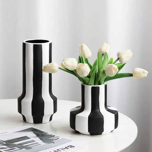 Black And White Striped Ceramic Vase