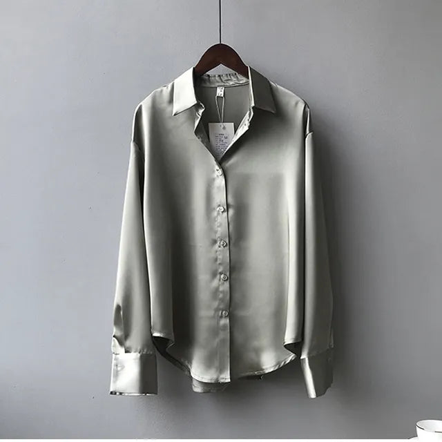 Button Up Satin Silk Shirt