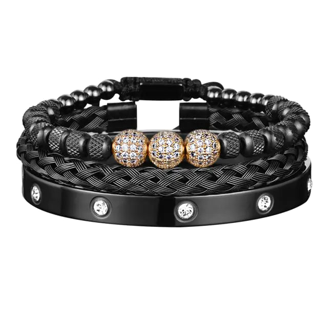 Luxury Micro Pave CZ Round Beads Royal Charm Men Bracelets