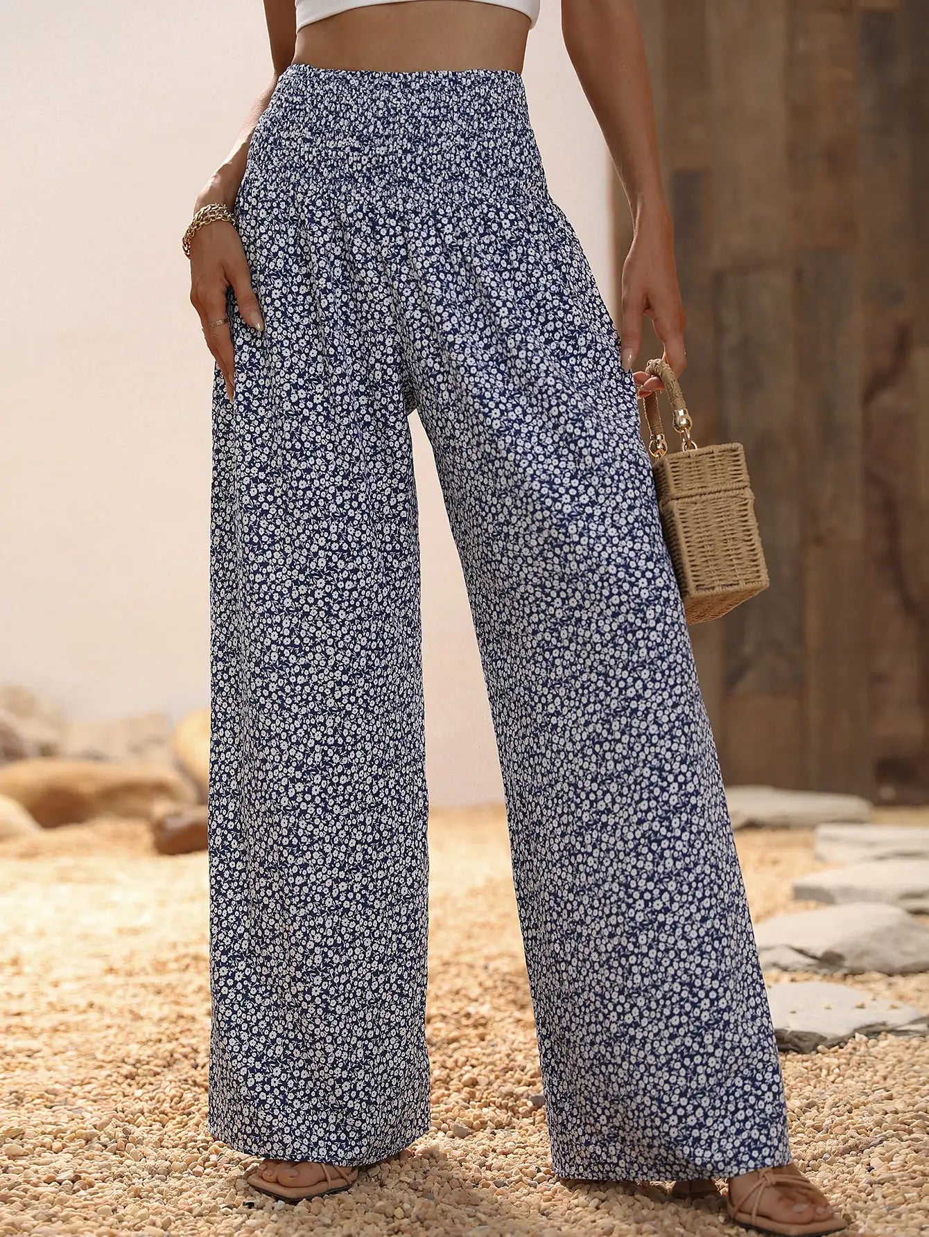 Ditsy Floral Print Wide Leg Pants