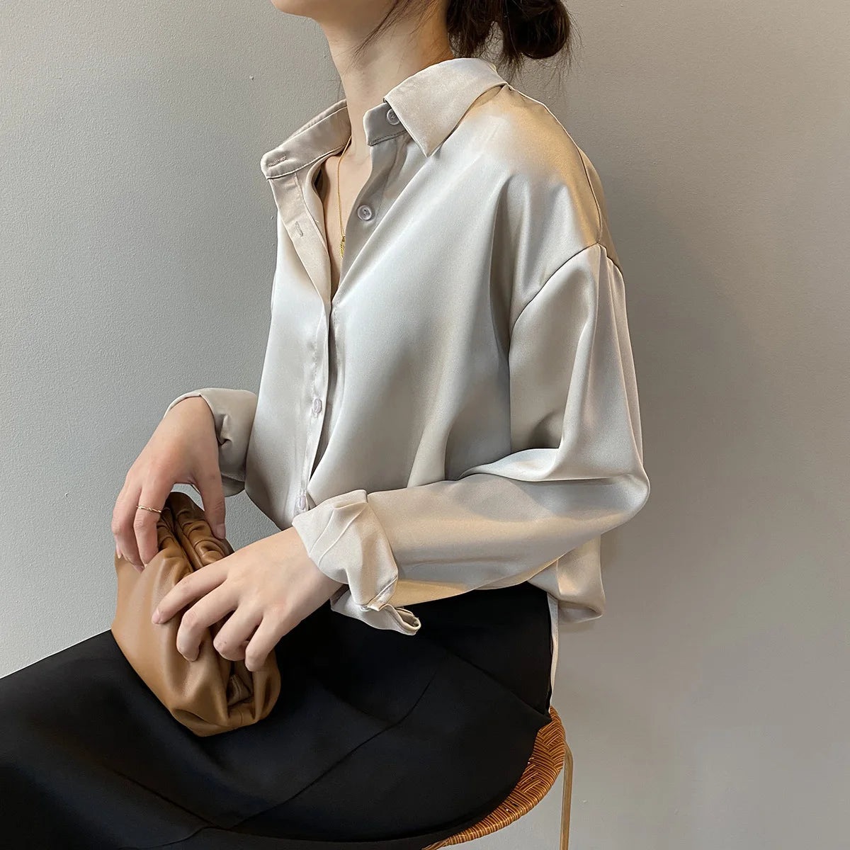 Button Up Satin Silk Shirt