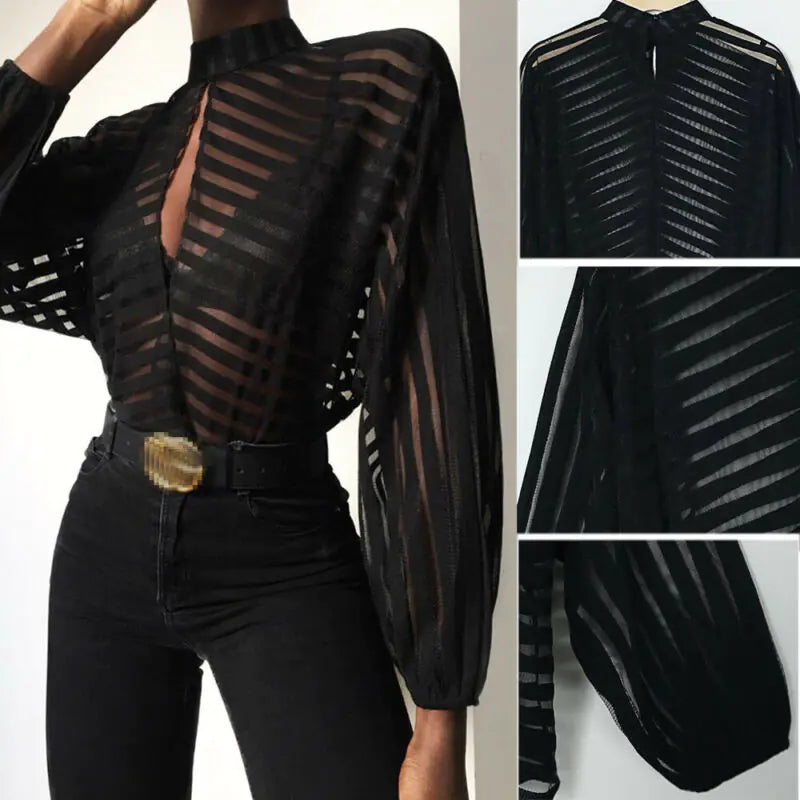 Mesh Long Sleeve Blouse