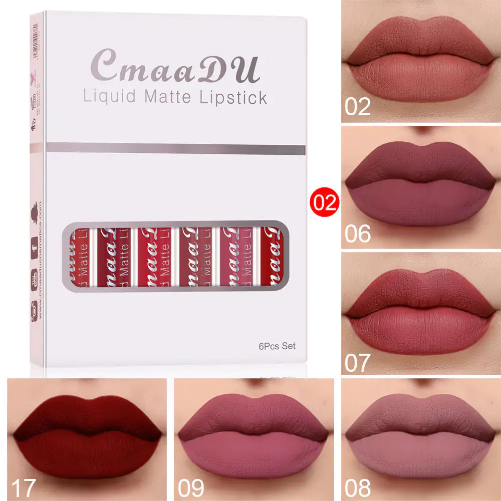 6 Boxes of Matte Waterproof Long-Lasting Lip Gloss