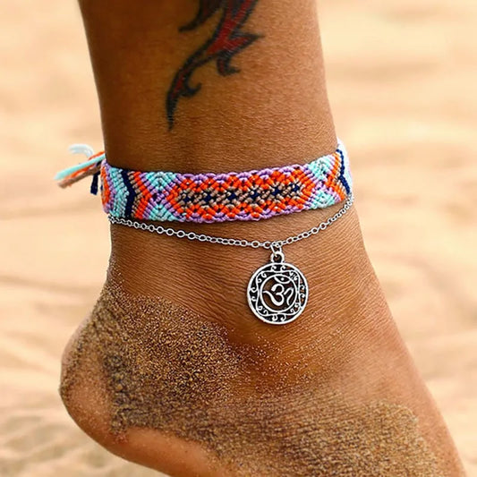 Bohemian Wave Anklets for Women - Handmade Cotton Foot Jewelry