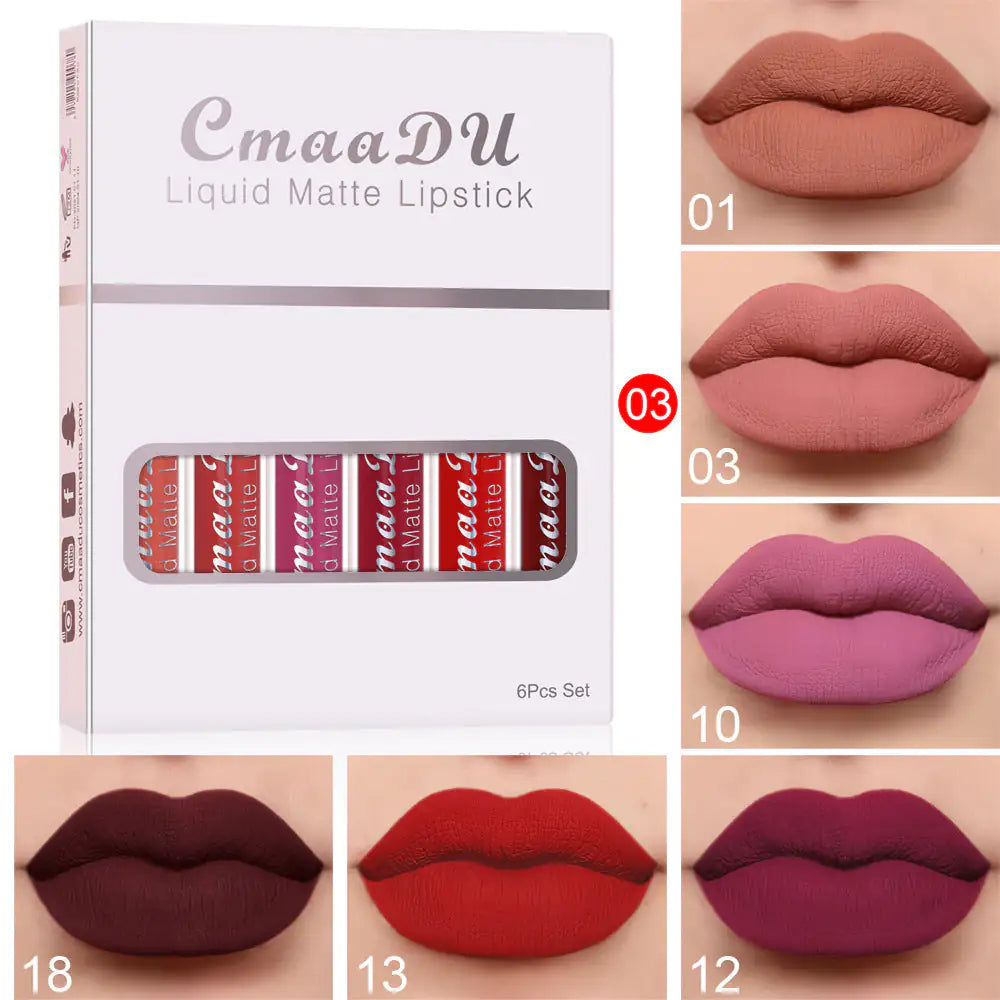 6 Boxes of Matte Waterproof Long-Lasting Lip Gloss