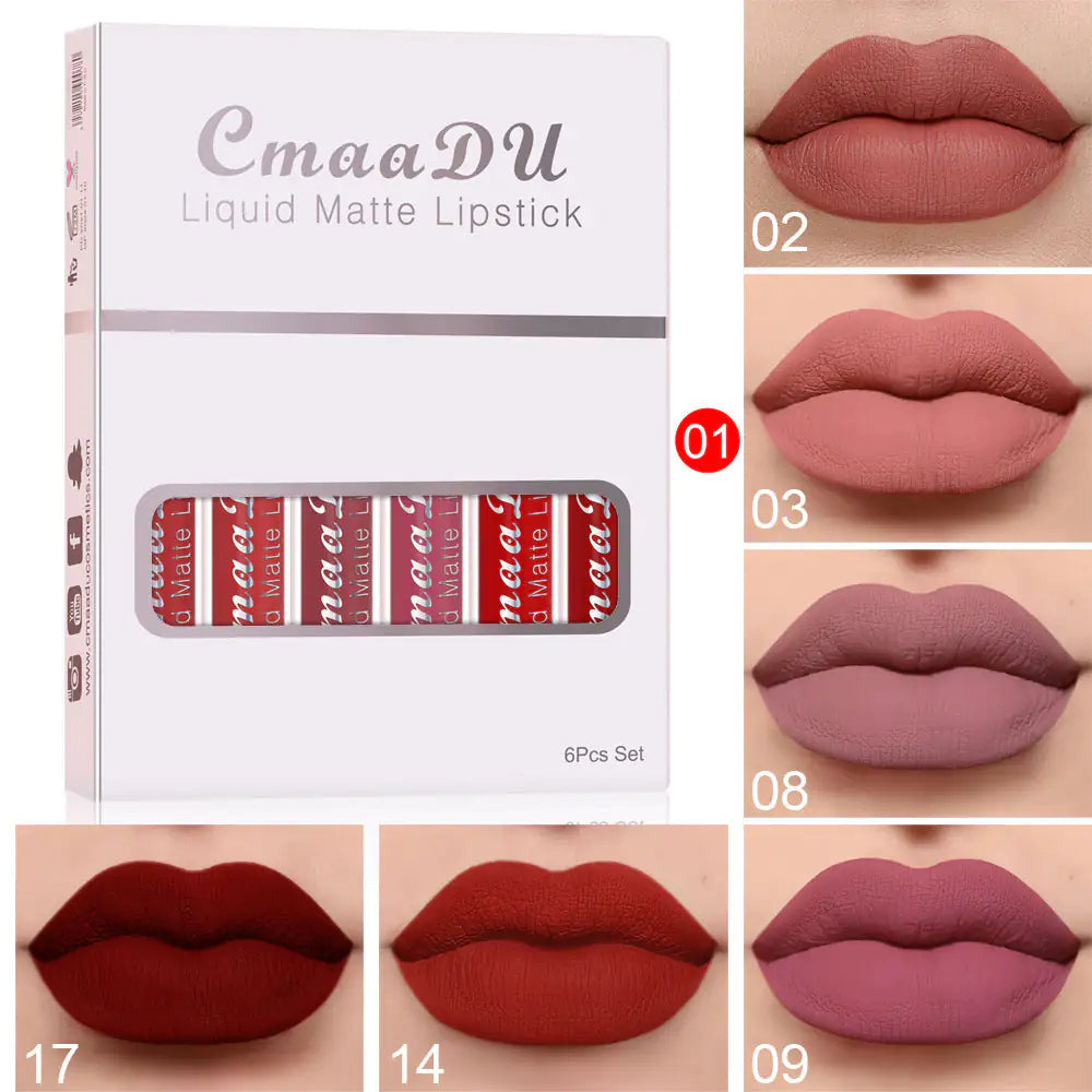 6 Boxes of Matte Waterproof Long-Lasting Lip Gloss