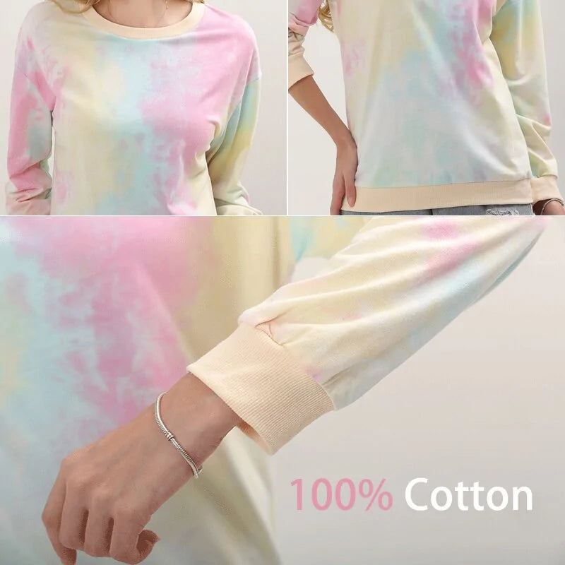 Autumn Tie Dye Printed Hoodie Pullover Tops for Women