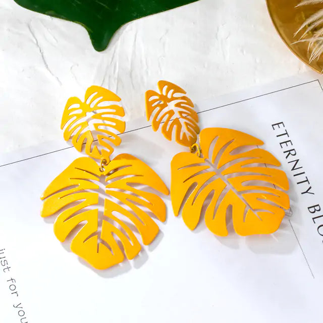 Yellow Leaf Dangle Earrings