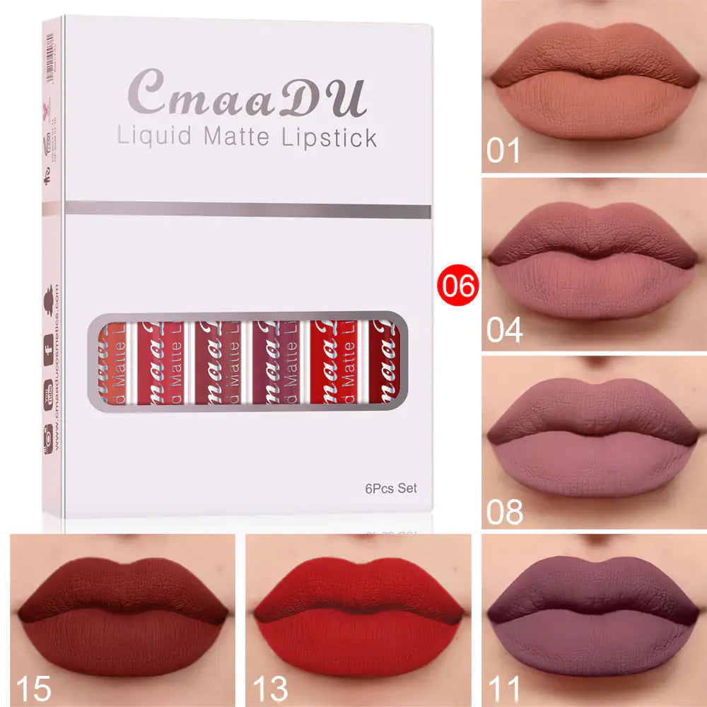 6 Boxes of Matte Waterproof Long-Lasting Lip Gloss