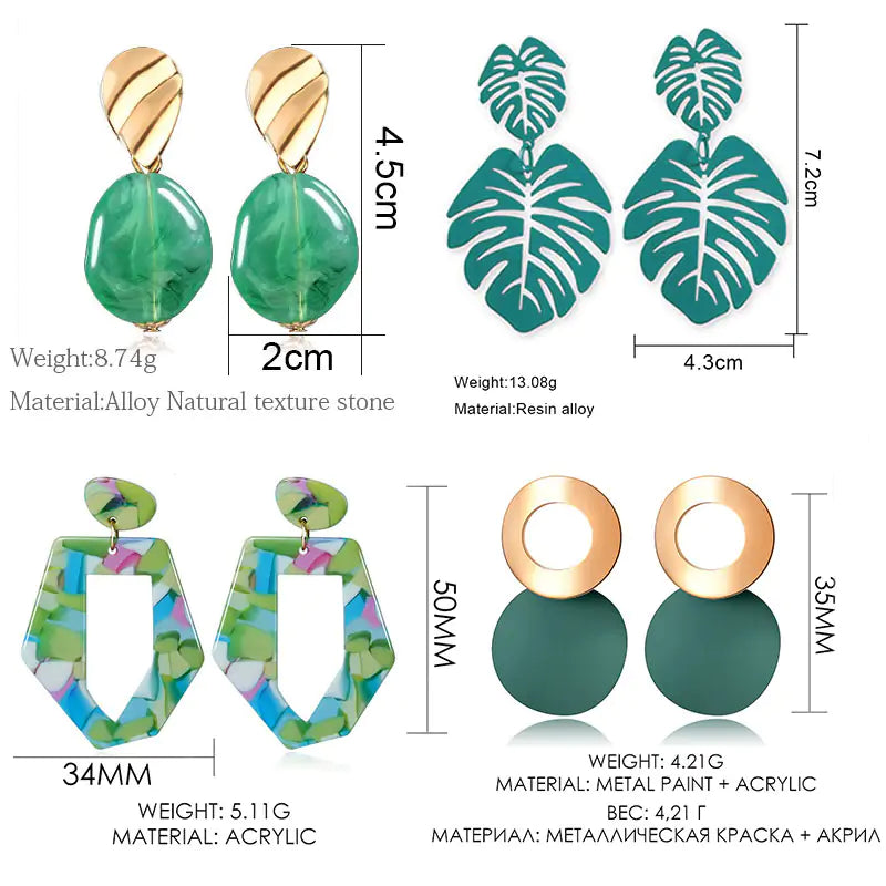 Korean Statement Earrings Vintage Green