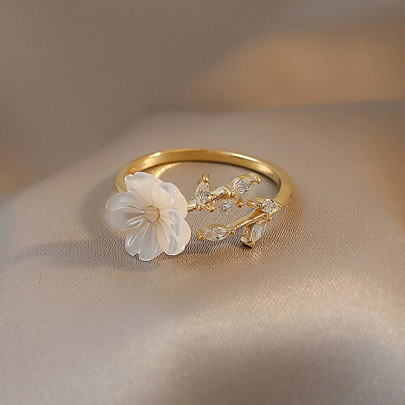 White Shell Flower Opening Rings