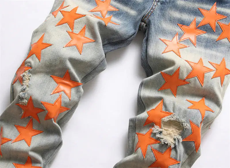 High Street Orange Star Embroidery Jeans