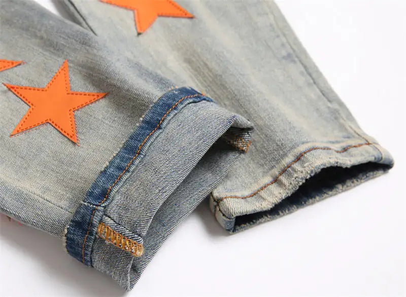 High Street Orange Star Embroidery Jeans