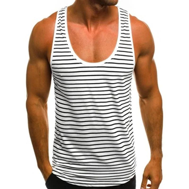 Men's Striped Sleeveless O Neck Tank Tops for Summer Beach and Holidays